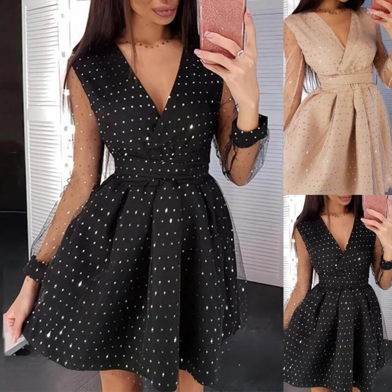 Casual Dresses Elegant Mesh Lace Long Sleeve Lady Dress Solid Color Dot Print Stitching Short For Dating Female Vestidos, Black
Casual Dresses Elegant Mesh Lace Long Sleeve Lady Dress Solid Color Dot Print Stitching Short For Dating Female Vestidos, Black