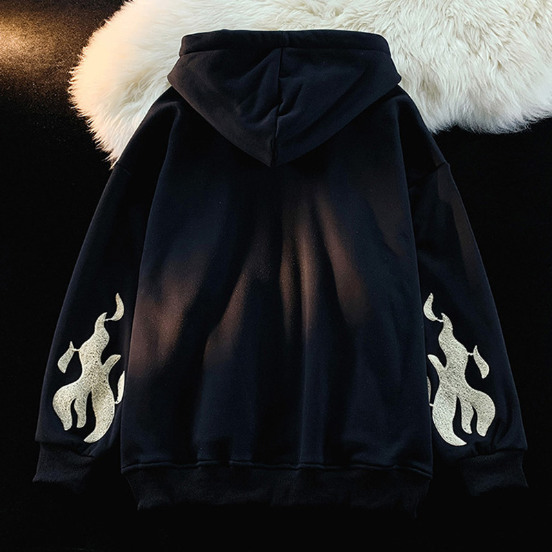 Womens Hoodies Sweatshirts Vintage Embroidery Hoodies Women Harajuku Long Sleeve Zip Up Sweatshirt Hip Hop Gothic Streetwear Hooded Jacket Coat Y2k Cl