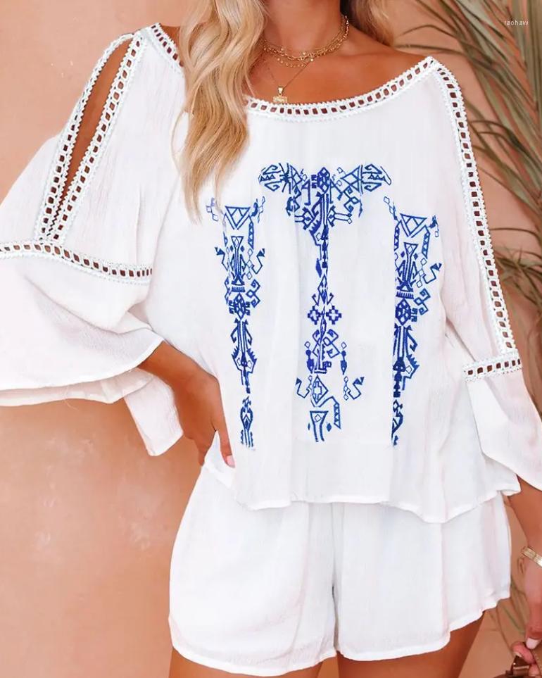 Women' Tracksuits Womens Outifits Fashion Elegant Casual Womem Print Contrast Lace Bell Sleeve Top & Shorts Set Two Piece Sets
Women' Tracksuits Womens Outifits Fashion Elegant Casual Womem Print Contrast Lace Bell Sleeve Top & Shorts Set Two Piece Sets