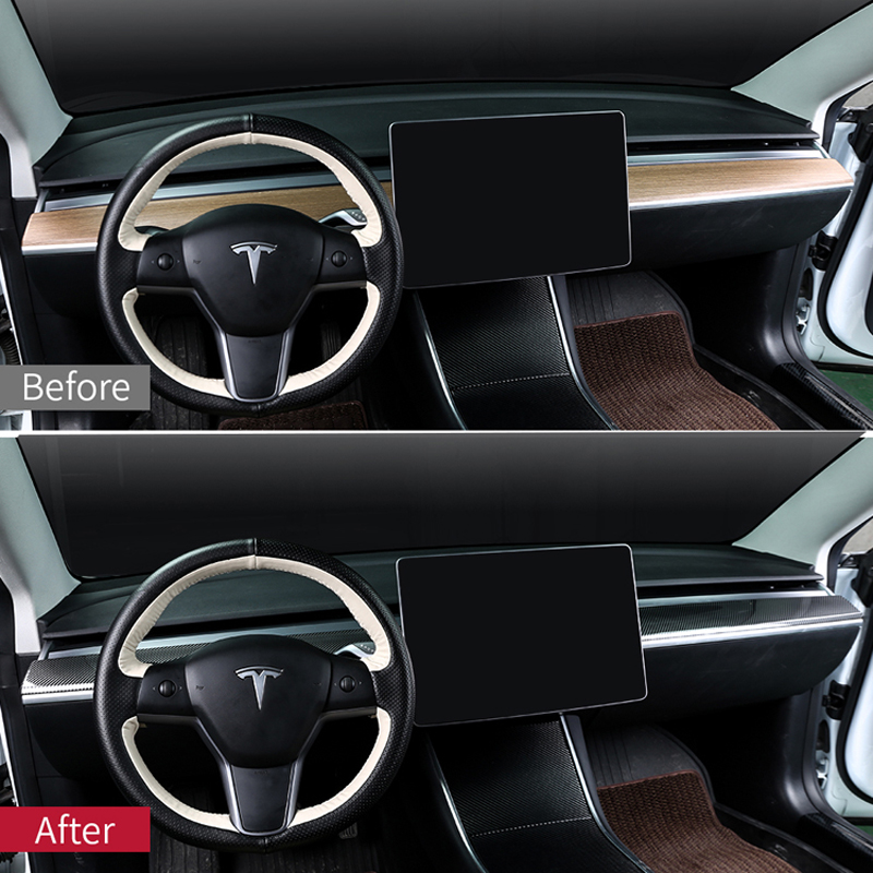 Model Y Door Trim Dashboard Panel Cover For Tesla Model 3 2021-2023 interior Accessories Model3 ABS Carbon Fiber Dash Decor Sticker White