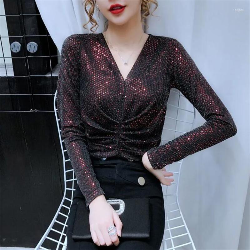 Women's T Shirts Plus Velvet Thick Sequined Blouse Women T-shirt Warm Bottoming Top V-neck Folds Nylon Fabric Stretch Foreign Shiny Female, Regular gold
Women's T Shirts Plus Velvet Thick Sequined Blouse Women T-shirt Warm Bottoming Top V-neck Folds Nylon Fabric Stretch Foreign Shiny Female, Regular gold
