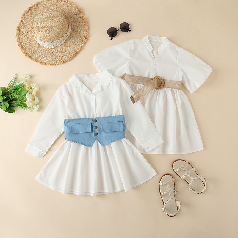 2022 Spring Toddler Kid Girl dresses Turn-down Collar White Shirt Dress with Denim Band 2-7 Years, As picture
2022 Spring Toddler Kid Girl dresses Turn-down Collar White Shirt Dress with Denim Band 2-7 Years, As picture