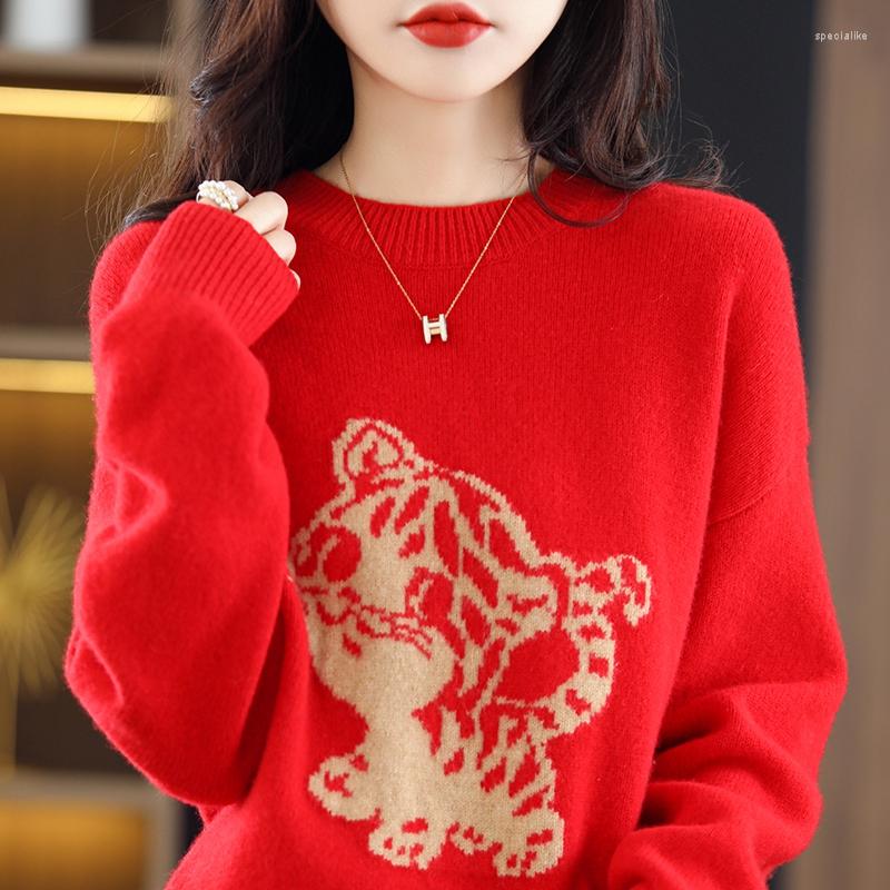 Women's Sweaters 2022 Year Of The Tiger Red Sweater Australian Wool Spring And Autumn Women's Round Neck Pullover Fashion Loose Knitwear
Women's Sweaters 2022 Year Of The Tiger Red Sweater Australian Wool Spring And Autumn Women's Round Neck Pullover Fashion Loose Knitwear