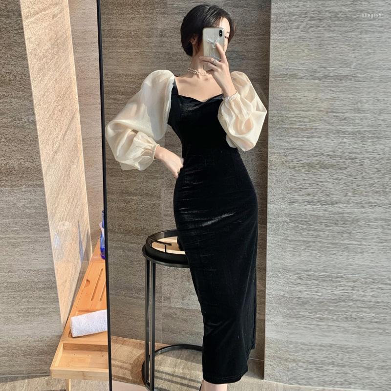 Casual Dresses 2022 Spring Autumn Socialite Elegant V-neck Sexy Stitching Velvet Puff Sleeve Midi Dress Sheath Split For Women, Black
Casual Dresses 2022 Spring Autumn Socialite Elegant V-neck Sexy Stitching Velvet Puff Sleeve Midi Dress Sheath Split For Women, Black