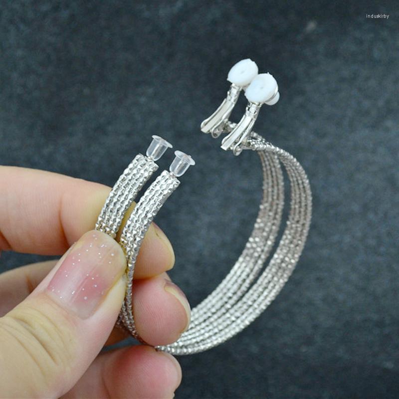 Backs Earrings Ladies Big Circle Silver Plating Fake Piercings Non Pierced Fashion Jewelry Girl Clip On Ear Hoop For Women