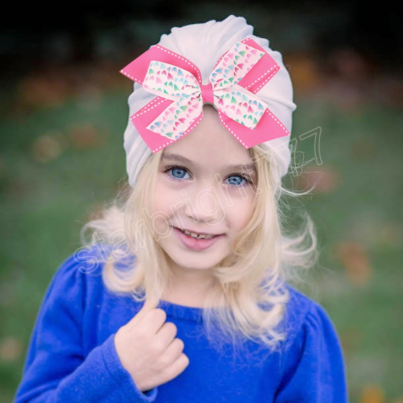 Newborn Toddler Heart Bow Hat Kids Soft Bowknot Turban Caps with Double Ribbon Bows Baby Girls Hair Accessories