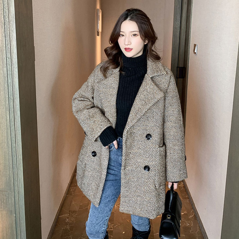 Women's Wool Blends Plaid coat Women Women's Woolen Blazer Autumn And Women Autumn Winter coat Thickened Small Mid-length Woolen Coat 221010