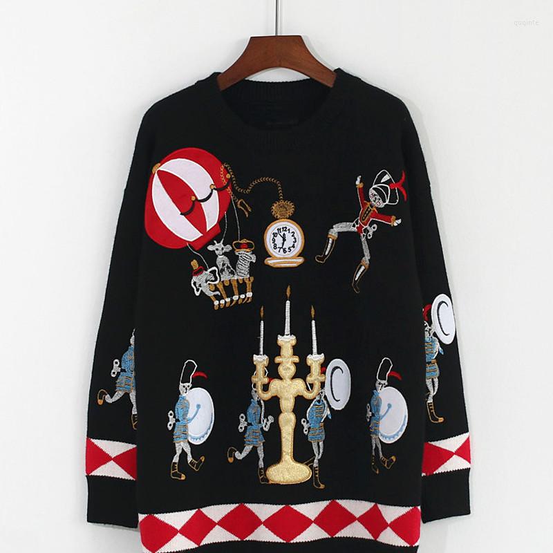 Women's Sweaters Winter Runway Sweater Women Design Elegant Circus Soldiers Balloons Candles Embroidered Loose Warm Knitted, Black
Women's Sweaters Winter Runway Sweater Women Design Elegant Circus Soldiers Balloons Candles Embroidered Loose Warm Knitted, Black