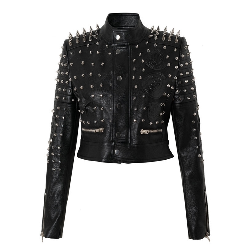 Women' Leather Faux Spring Stand Collar Rivet Short Slim Locomotive Jacket Women Cool Girl Fashion Long Sleeve Rock Punk Style 221010, Black 4
Women' Leather Faux Spring Stand Collar Rivet Short Slim Locomotive Jacket Women Cool Girl Fashion Long Sleeve Rock Punk Style 221010, Black 4
