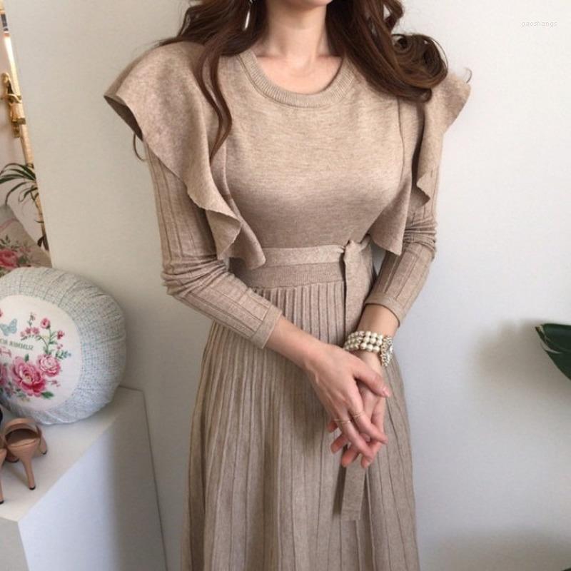 Casual Dresses Sweater Long Dress Women Ruffles Slim Bodycon Sleeve O-neck Pleated Lace-up Chic Korean Femme Vestidos, Black
Casual Dresses Sweater Long Dress Women Ruffles Slim Bodycon Sleeve O-neck Pleated Lace-up Chic Korean Femme Vestidos, Black