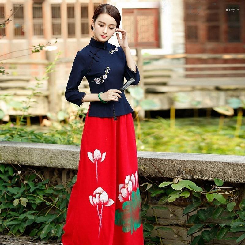Ethnic Clothing Sheng Coco Navy Blue Shirts Chinese Vintage Qipao Tops Embroidered Lace Edged Cheongsam Linen Costume
Ethnic Clothing Sheng Coco Navy Blue Shirts Chinese Vintage Qipao Tops Embroidered Lace Edged Cheongsam Linen Costume