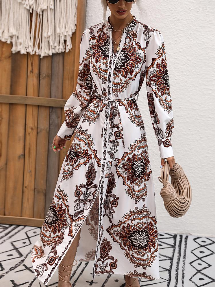 Casual Dresses Retro Indie Folk Print Long Dress Women V Neck Sleeve Buttons Slit Hem Fashion Loose Maxi Vestidos Prom, Blue
Casual Dresses Retro Indie Folk Print Long Dress Women V Neck Sleeve Buttons Slit Hem Fashion Loose Maxi Vestidos Prom, Blue