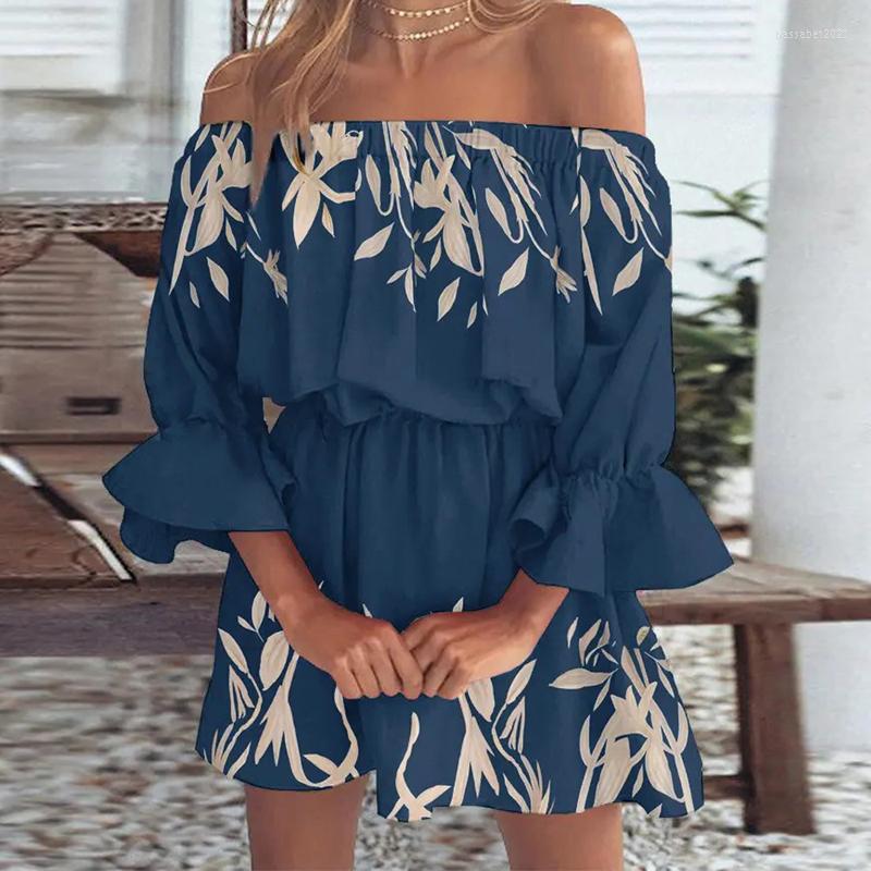 

Casual Dresses Sweet Slash Neck Mini Dress Women Half Flare Sleeve Floral Printing Party 2022 Summer Loungewear Streetwear Female Vestido, Style 1