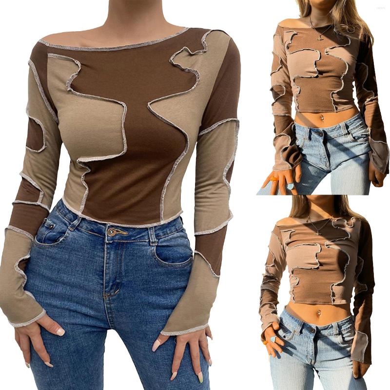 Women' T Shirts Hirigin Women Creative Patchwork Pullover Brown Long Sleeve Round Collar Close-fitting Crop Tops Slim Base Tees Blouse, Dark brown
Women' T Shirts Hirigin Women Creative Patchwork Pullover Brown Long Sleeve Round Collar Close-fitting Crop Tops Slim Base Tees Blouse, Dark brown