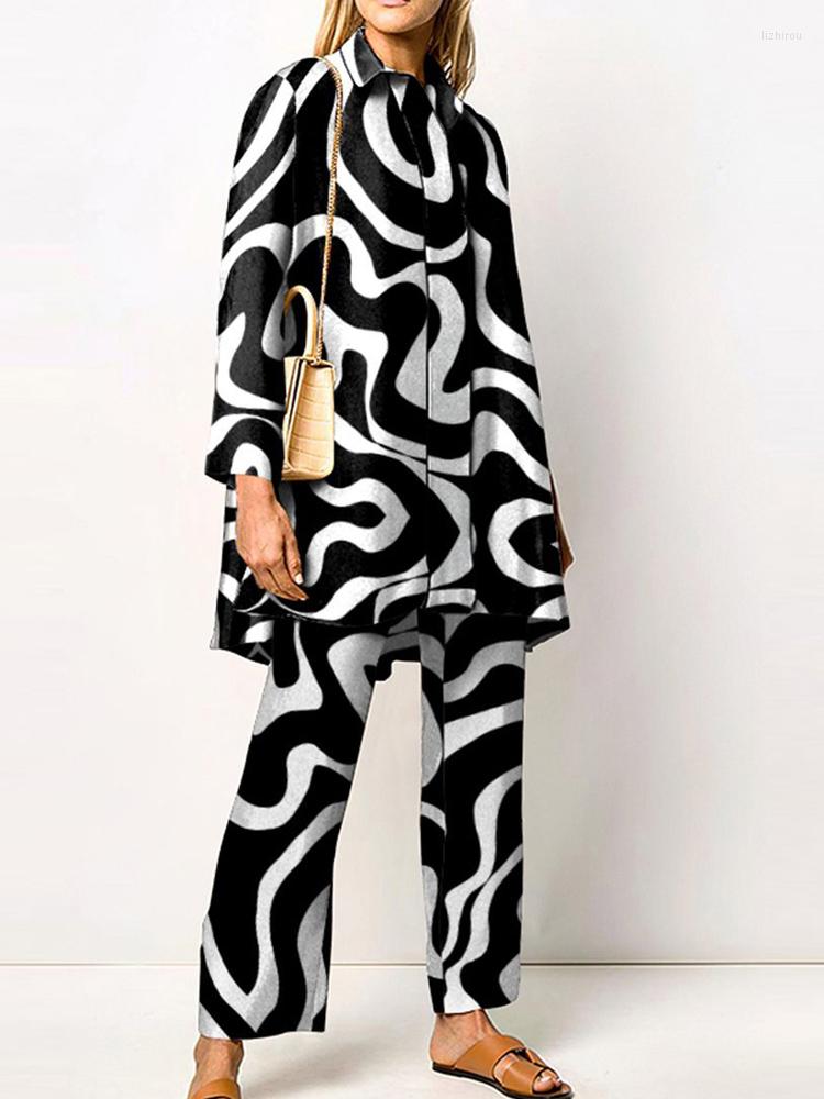 Women' Two Piece Pants Autumn Printed Shirt Set Women Loose Long Sleeve Matching Straight Trousers Suit Elegant Streetwear Women' Sets, Black ripple
Women' Two Piece Pants Autumn Printed Shirt Set Women Loose Long Sleeve Matching Straight Trousers Suit Elegant Streetwear Women' Sets, Black ripple