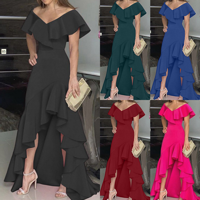 Party Dresses 2022 European and American women's temperament V-collar lotus leaf edge irregular elegant dress, Green
Party Dresses 2022 European and American women's temperament V-collar lotus leaf edge irregular elegant dress, Green