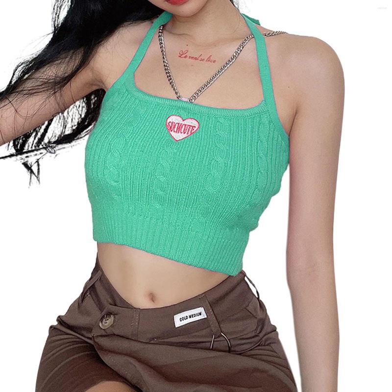 Women' Tanks Female Fashion Letter Embroidered Halter Tops Knitted Gothic Sling Sleeveless Backless Cropped With Metal Chain Pink/Green
Women' Tanks Female Fashion Letter Embroidered Halter Tops Knitted Gothic Sling Sleeveless Backless Cropped With Metal Chain Pink/Green