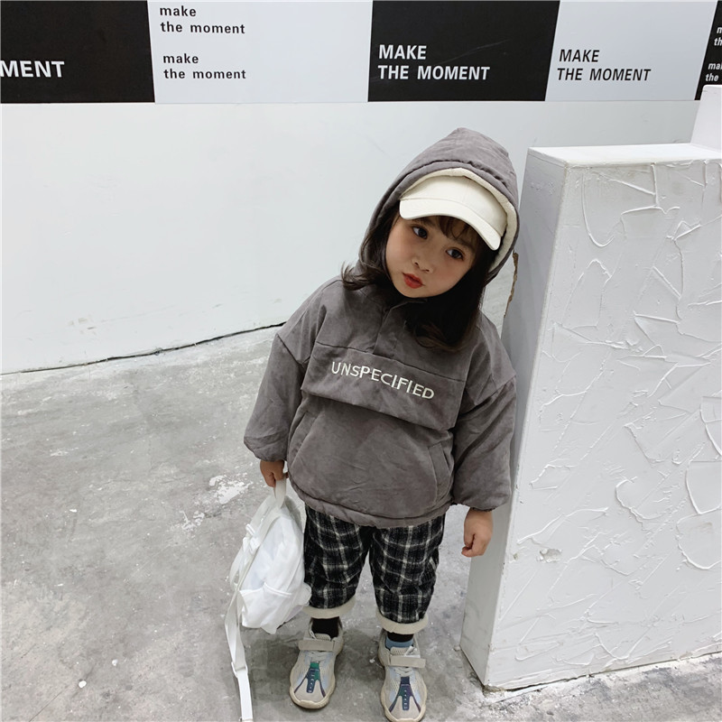 Jackets Winter Kids Clothes Boys Girls Parkas Velvet Hooded Letter Printed Beige Gray Coat Baby Thick Outerwear 221010