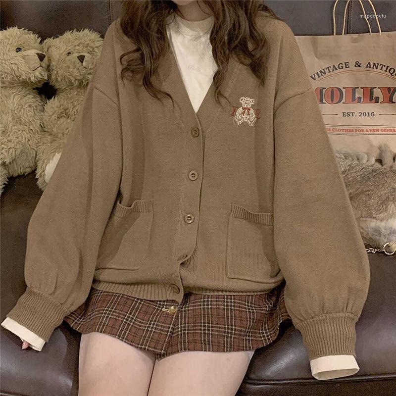 Women' Knits Cute Bear Embroidery Cardigan Women Japanese Kawaii Sweater Autumn And Winter Loose V Neck Knitted Jacket Tops, Yellow
Women' Knits Cute Bear Embroidery Cardigan Women Japanese Kawaii Sweater Autumn And Winter Loose V Neck Knitted Jacket Tops, Yellow