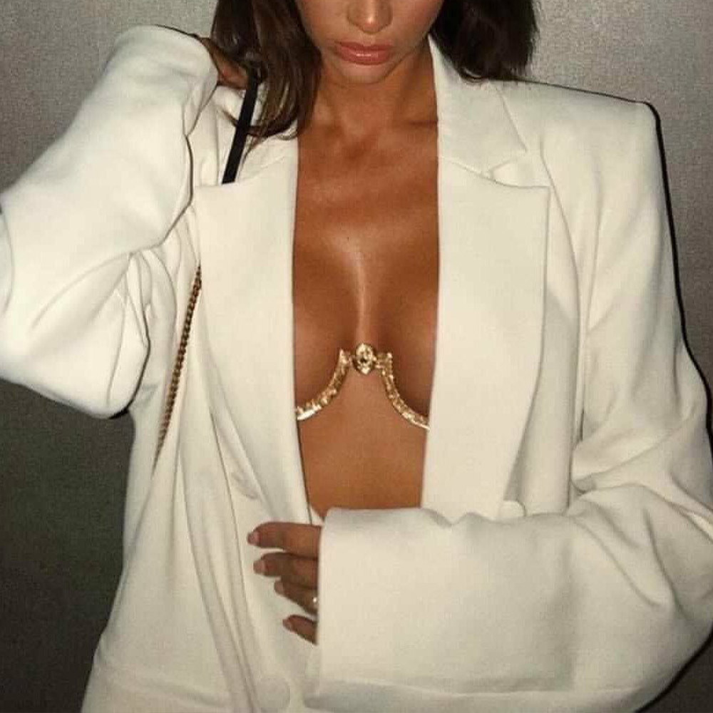 Other Trendy Green Crystal Chest Bracket Bra Chain Harness Coin Women Sexy Metal Body Chain Jewelry Party Festival Clothing 221008