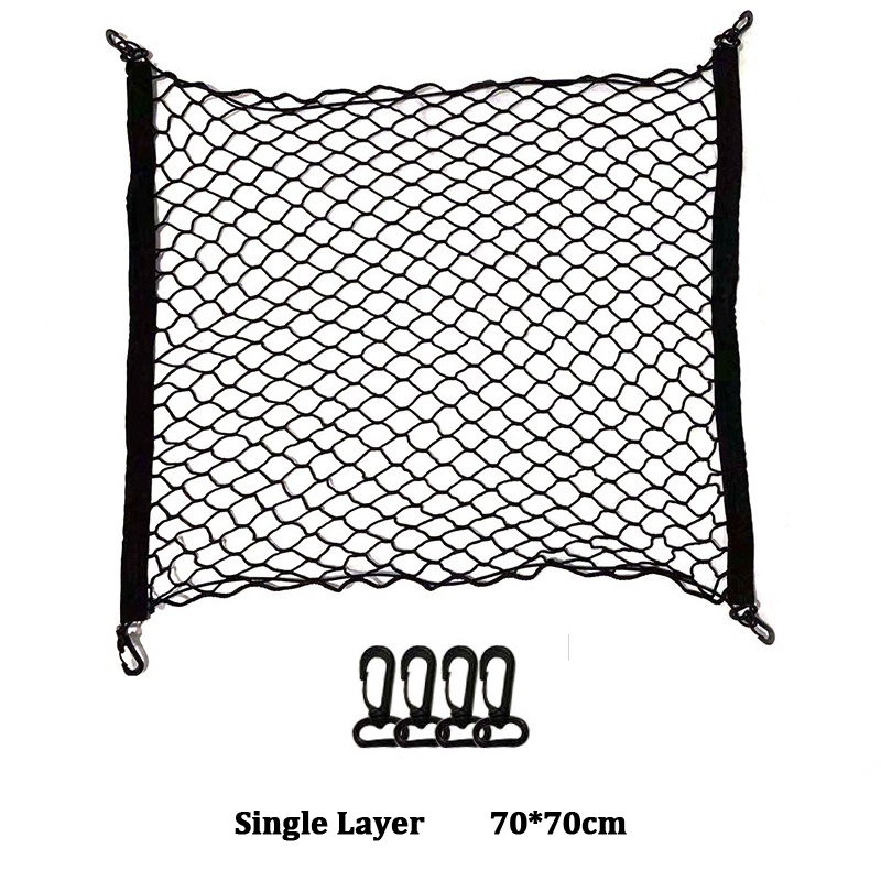 Car Rear Trunk Net Mesh Elastic Nylon Back Cargo Storage Organizer Double Layer Luggage Grocery Holder Universal Auto Interior Accessories