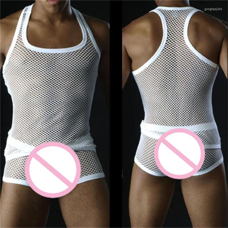 

Men's Tank Tops Mens Fishnet See-through Vest Top Mesh Openwork Clubwear Undershirt For Men Nightclub Evening Party Costume, Black