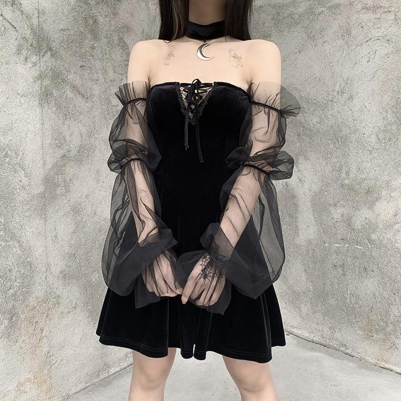 Casual Dresses Gothic Vintage Sexy Lace Up Black Dress Goth Aesthetic Mesh Long Sleeve Mini Women Harajuku High Waist Party 2022
Casual Dresses Gothic Vintage Sexy Lace Up Black Dress Goth Aesthetic Mesh Long Sleeve Mini Women Harajuku High Waist Party 2022