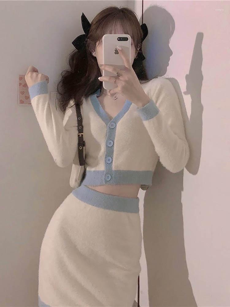 Work Dresses Ladies Two Piece Set Outfits Mohair Suit Short Knitted Sweater High Waist Wrap Skirt Sweet Women Sets V-neck Womans Clothes
Work Dresses Ladies Two Piece Set Outfits Mohair Suit Short Knitted Sweater High Waist Wrap Skirt Sweet Women Sets V-neck Womans Clothes