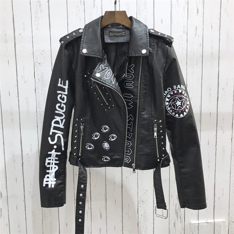 Women' Leather Faux FMFSSOM Spring Women Jacket Turn-Down Collar Letter Print Epaulet Rivet Zipper lady letter vintage Biker Outerwear 221010, Black
Women' Leather Faux FMFSSOM Spring Women Jacket Turn-Down Collar Letter Print Epaulet Rivet Zipper lady letter vintage Biker Outerwear 221010, Black