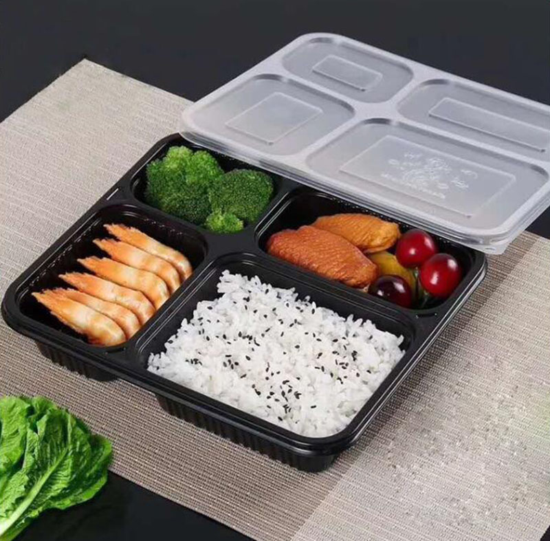 Black 4 compartments Take Out Containers Dinnerware Sets Grade PP food packing boxes disposable bento box for Hotel Clear Color