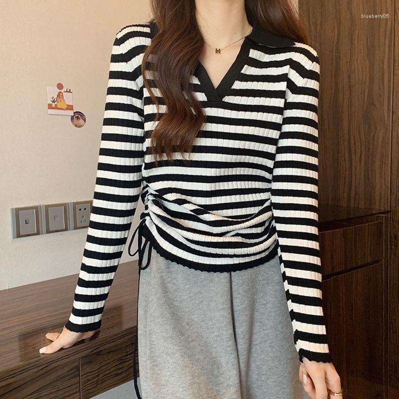 Women' Sweaters Autumn V-neck Drawstring Knitted Women Fashion Long Sleeve Striped Soft Knitting Tops Female Korean Style Chic, Black stripes
Women' Sweaters Autumn V-neck Drawstring Knitted Women Fashion Long Sleeve Striped Soft Knitting Tops Female Korean Style Chic, Black stripes