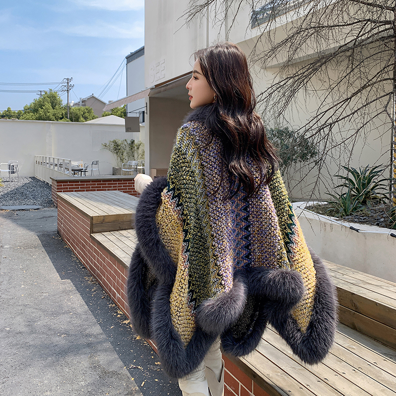 Women faux fur Cape Shawl wool knitting Korean style Cloak Coat Asian costume long Poncho Mujer
Women faux fur Cape Shawl wool knitting Korean style Cloak Coat Asian costume long Poncho Mujer