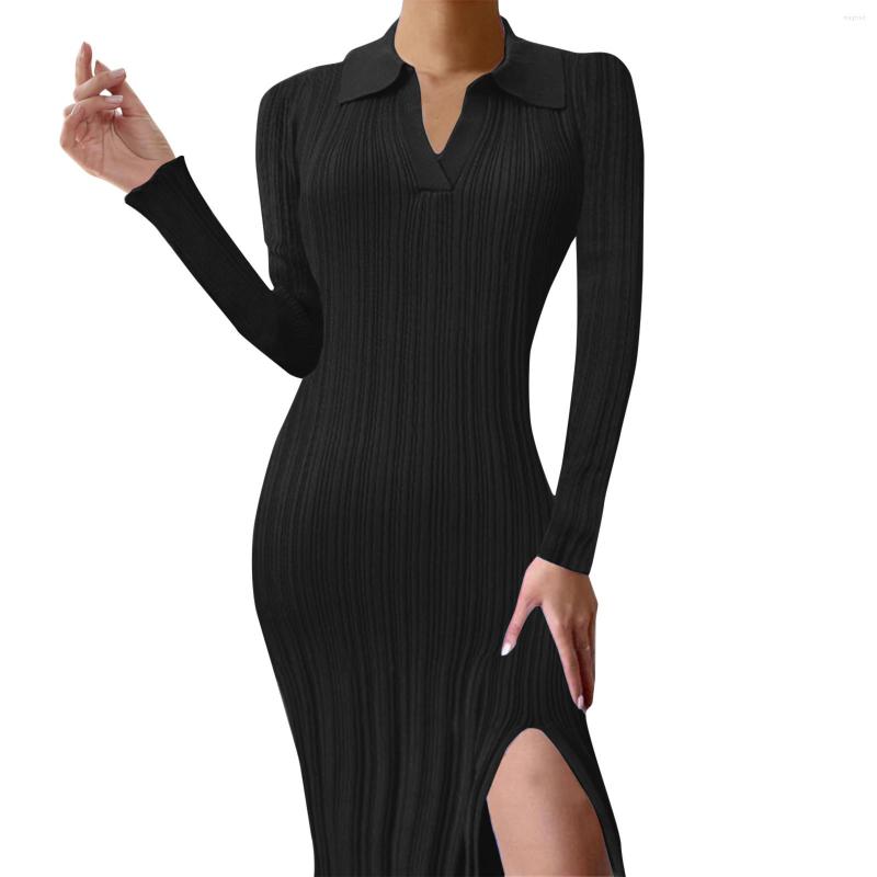 Casual Dresses Solid Color Elegant Women' Sexy Turn Down Collar Long Sleeve Slit Knit Sweater Mid Calf Dress Autumn And Winter, Wh
Casual Dresses Solid Color Elegant Women' Sexy Turn Down Collar Long Sleeve Slit Knit Sweater Mid Calf Dress Autumn And Winter, Wh