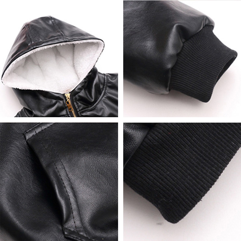 Jackets 6 9 10 11 12 Years Children Boys Girl Hooded Fur Zipper Biker Leather Jacket Winter Warm Fleece Coat Teenager Outerwear 221010