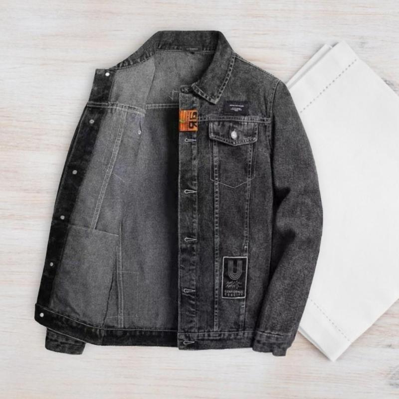 Men's Suits Men Spring Autumn Denim Jacket Solid Color Pockets Korean Style Single Breasted Jeans Coat Loose, Blue