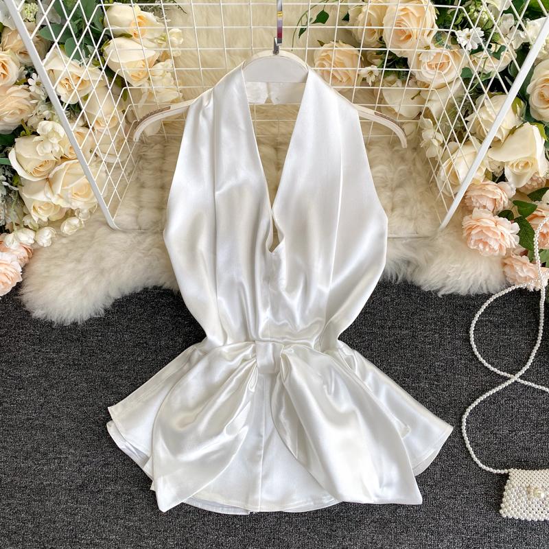 Women's Blouses Hikigawa Chic Fashion Women Tops Sexy Halter Neck Off Shoulder Backless Shirts Elagant Solid Satin Ruffled Blouse Top Mujer, Purple
Women's Blouses Hikigawa Chic Fashion Women Tops Sexy Halter Neck Off Shoulder Backless Shirts Elagant Solid Satin Ruffled Blouse Top Mujer, Purple