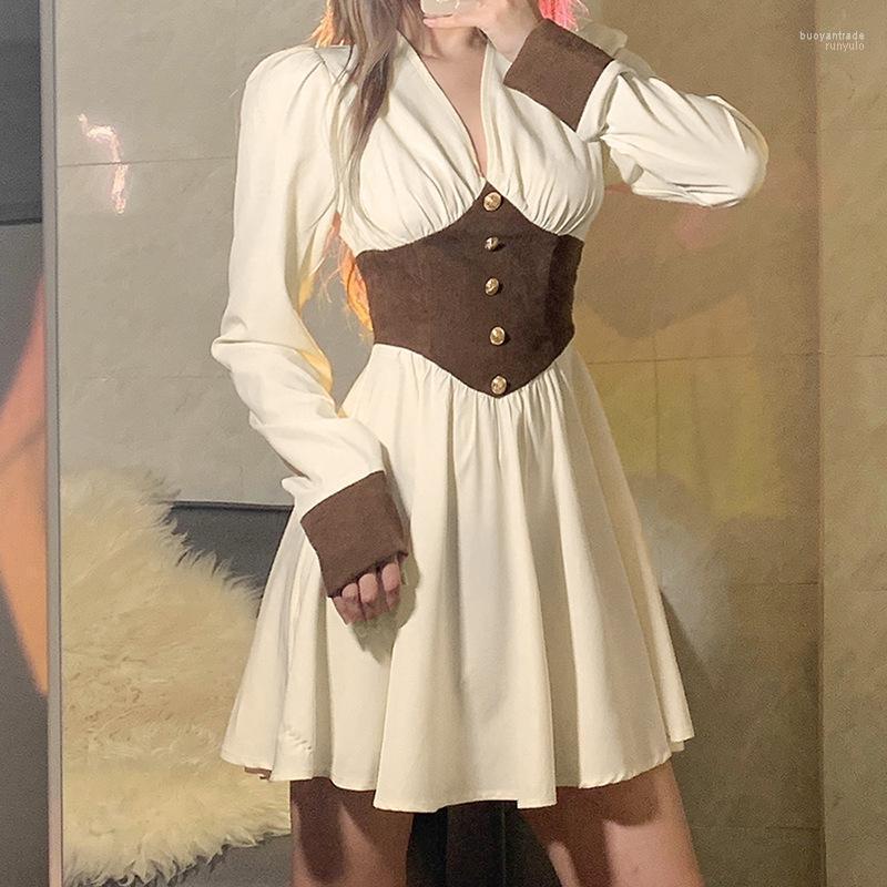 Casual Dresses Women Fall V Neck High Waist Long Sleeve Dot A Line Swing Stitching Color Mini Dress, Apricot
Casual Dresses Women Fall V Neck High Waist Long Sleeve Dot A Line Swing Stitching Color Mini Dress, Apricot