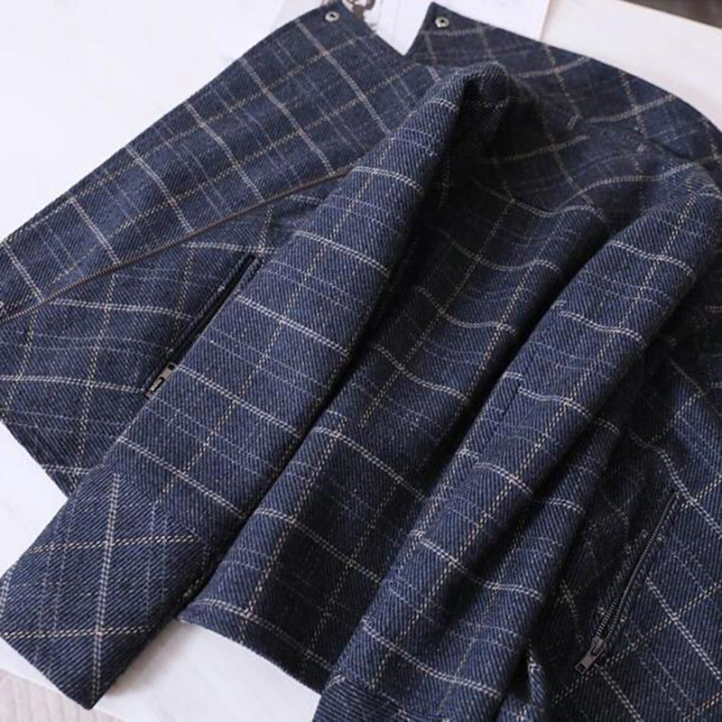 Women's Wool Blends Chic Short Plaid short Jackets Women Korean Style Slim Big Size Coat Woolen Office Lady Casual Biker Coats Vintage Short Outw