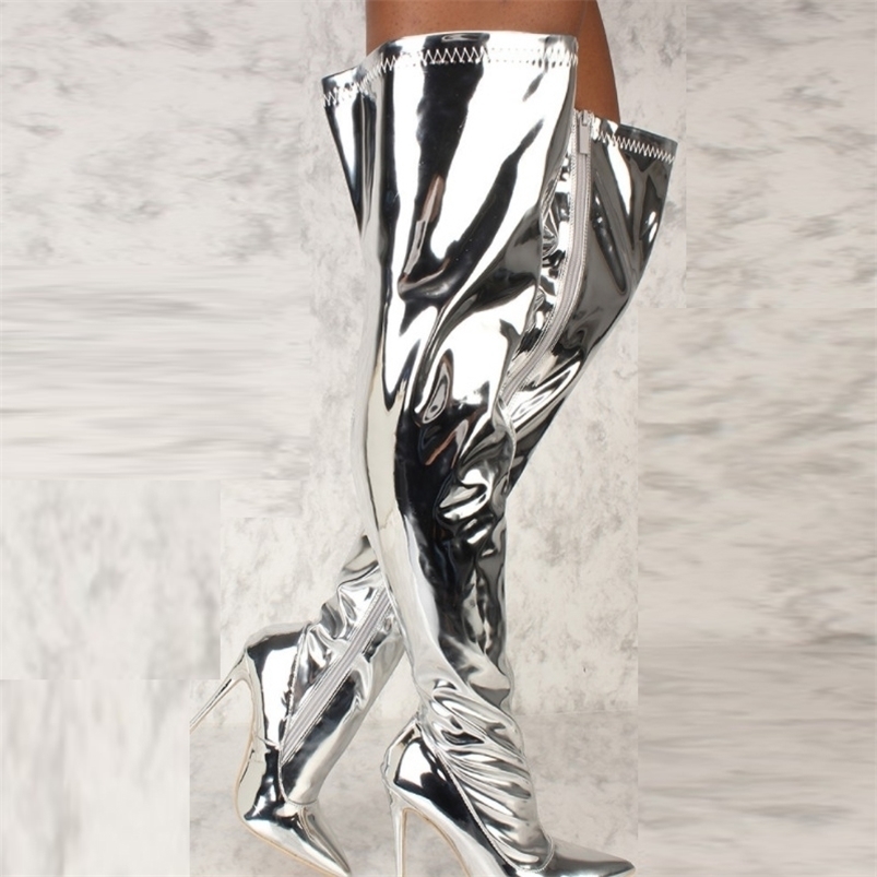 Boots Women Mirror Platform Pointy Toe Punk High Thin Heels Over The Knee Long Autumn Winter Zip Silver Casual Party Shoes 221010, Red-2
Boots Women Mirror Platform Pointy Toe Punk High Thin Heels Over The Knee Long Autumn Winter Zip Silver Casual Party Shoes 221010, Red-2