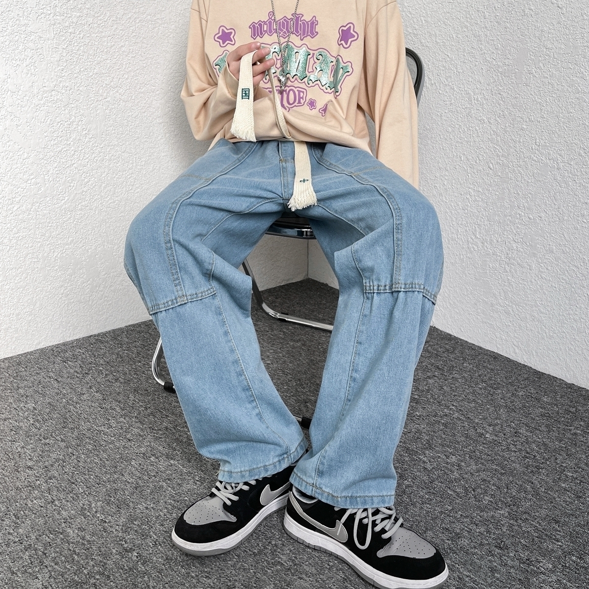 Men's Jeans Spring Men's Braided Rope Jeans Fashion Loose Straight Casual Jean Pants Cowboy Mens Streetwear Trend Trousers 221008