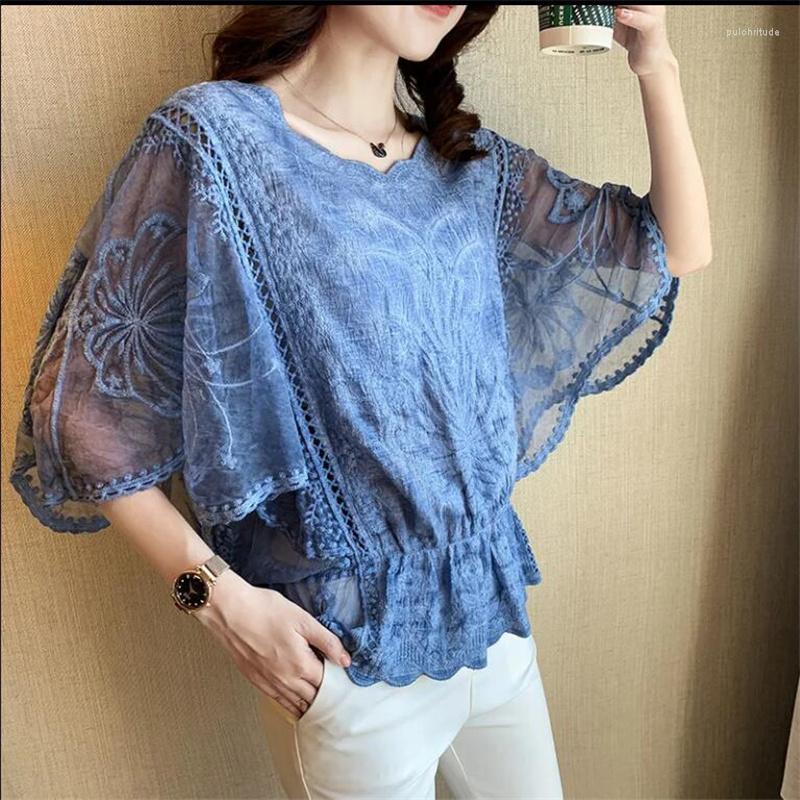 Women's Blouses Fashion Women T-shirt Short-Sleeve Chiffon Blou For Edge Lace Shirt Butterfly Flower WomAn Top Female Blusas, Blue
Women's Blouses Fashion Women T-shirt Short-Sleeve Chiffon Blou For Edge Lace Shirt Butterfly Flower WomAn Top Female Blusas, Blue