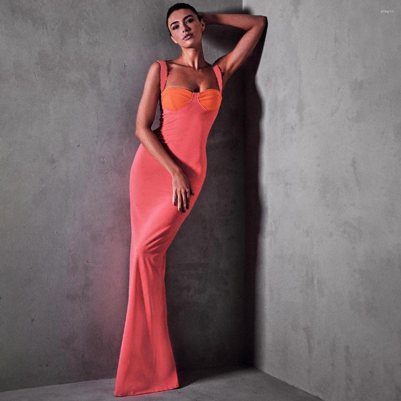 Casual Dresses Summer Solid Color Contrast Sling Slit Slim Long Dress For Women, Pink
Casual Dresses Summer Solid Color Contrast Sling Slit Slim Long Dress For Women, Pink