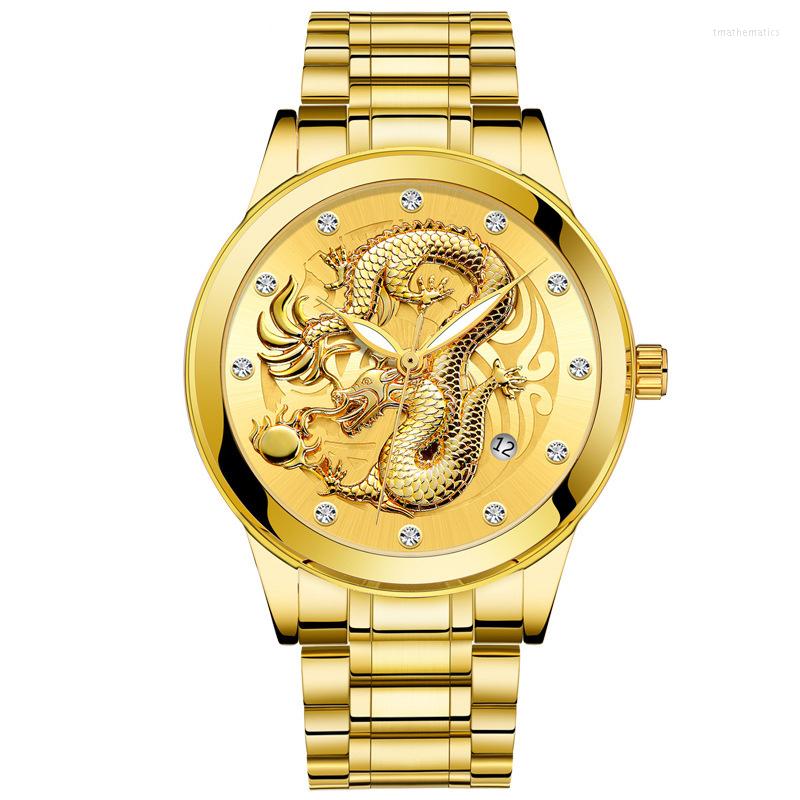 Wristwatches Dragon Top Business Men Quartz Watches Gold Watch Date Waterproof Stainless Steel Mens Montre Homme
Wristwatches Dragon Top Business Men Quartz Watches Gold Watch Date Waterproof Stainless Steel Mens Montre Homme