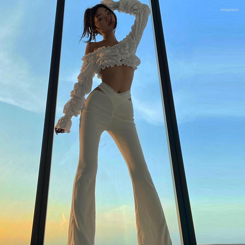 Women' Pants Female Flared Trousers Solid Color Ribbed Lace Trim Low Waist Hollow Out For Spring Fall White
Women' Pants Female Flared Trousers Solid Color Ribbed Lace Trim Low Waist Hollow Out For Spring Fall White