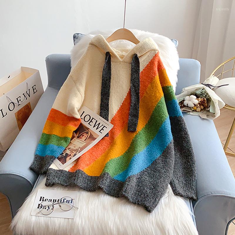 Women's Sweaters SONG YI Rainbow Striped Hooded Sweater Contrast Color Women's Pullover Loose Bf Harajuku Jumper Thicken Knitted Hoodies, Green
Women's Sweaters SONG YI Rainbow Striped Hooded Sweater Contrast Color Women's Pullover Loose Bf Harajuku Jumper Thicken Knitted Hoodies, Green