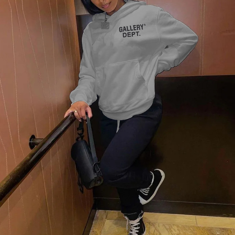 Womens Hoodies Sweatshirts Letter Print Fleece Hooded Sweatshirts Women Autumn Winter Solid Long Sleeve Pockets Loose Casual Hoodies Streetwear Tops 2