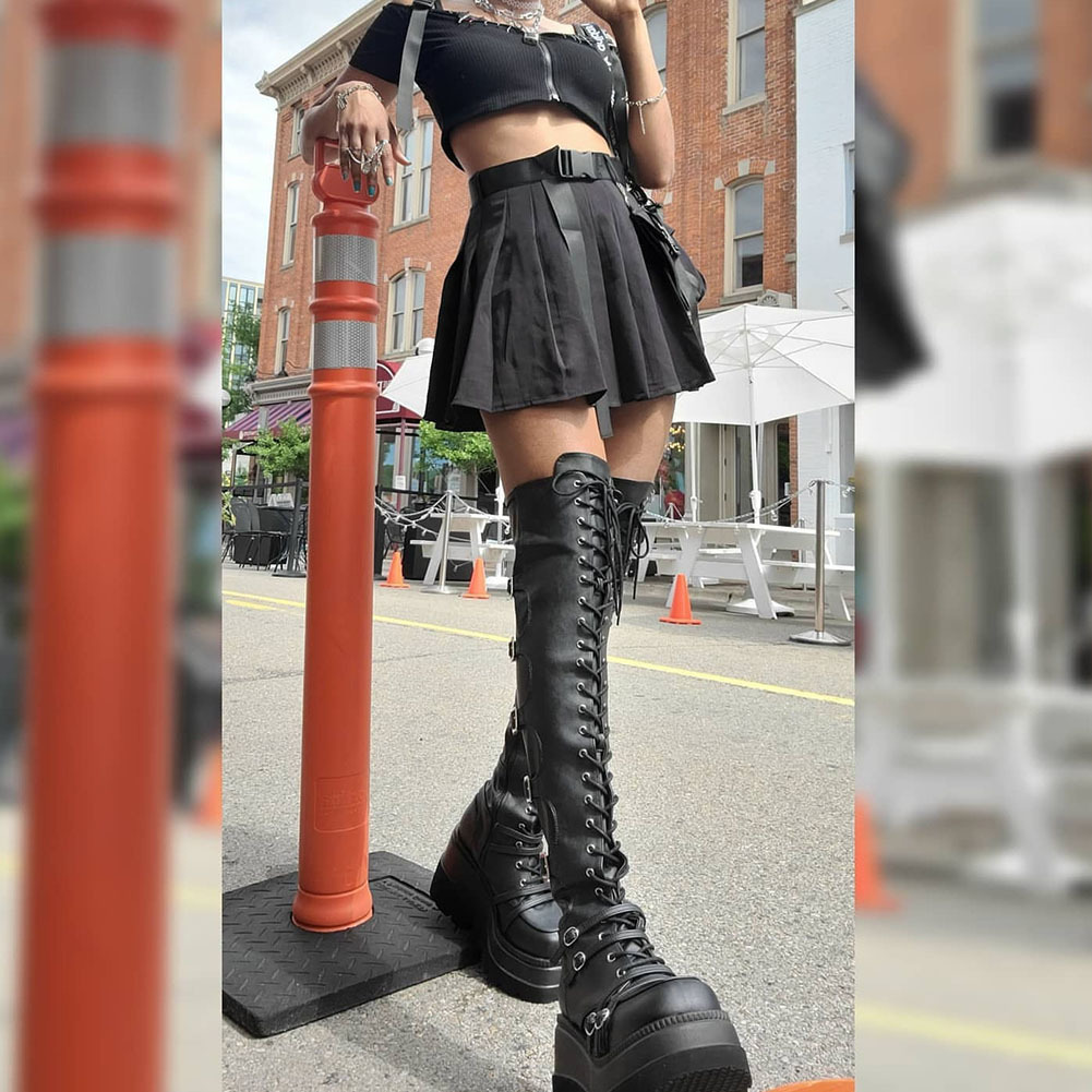 Boots Gothic Punk Fashion Women Thigh Wedges High Heels Platform Over The Knee Female Street Cosplay Autumn Shoes 221010