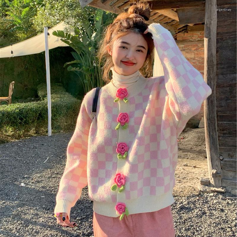 Women's Knits Checkerboard Three-dimensional Flower Sweater Women's 2022 Autumn And Winter Gentle Wind Sweet Pink Knitted Cardigan Top
Women's Knits Checkerboard Three-dimensional Flower Sweater Women's 2022 Autumn And Winter Gentle Wind Sweet Pink Knitted Cardigan Top