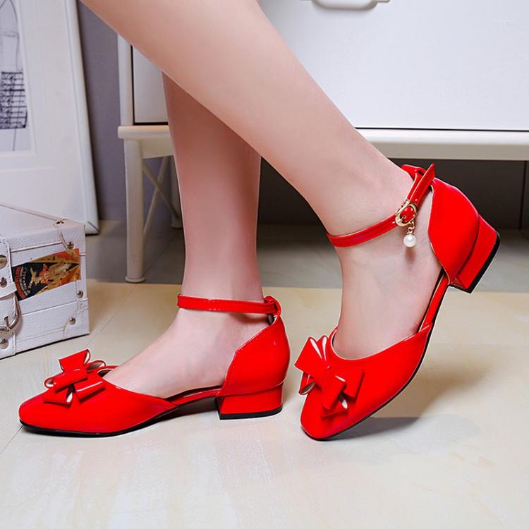 

Dress Shoes Plus Size 11 12 13 14 15 16 17 Ladies High Heels Women Woman Pumps Rough Heel Shallow Mouth Package Toes Roman Style, Red