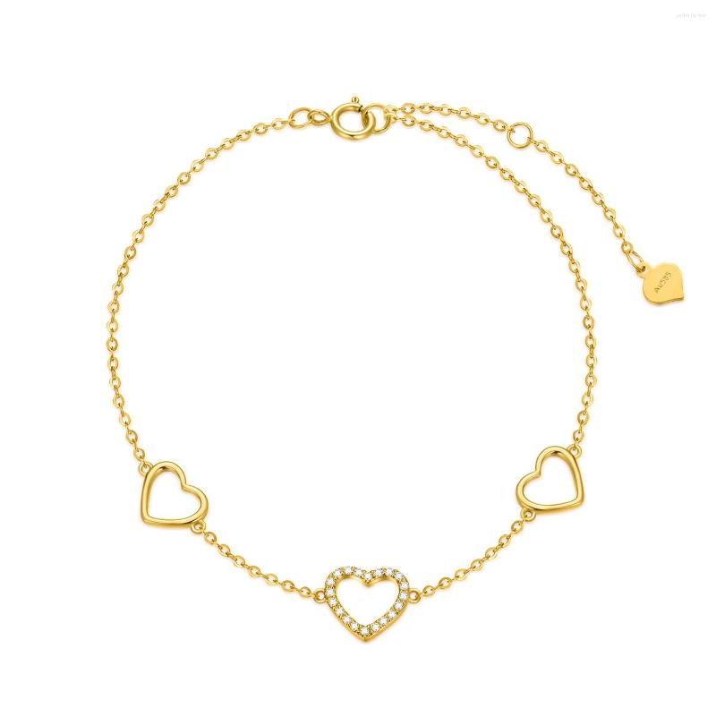 Anklets YFN 14k Gold Diamond Three Heart For Women Love Ankle Bracelet Anniversary Jewelry Wife Birthday Gifts